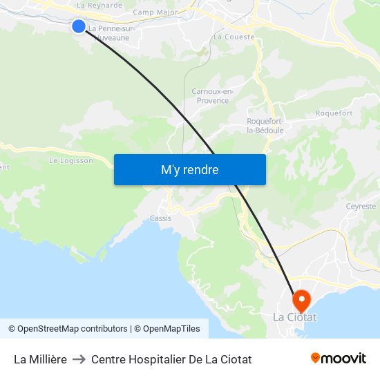 La Millière to Centre Hospitalier De La Ciotat map