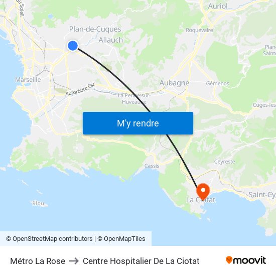 Métro La Rose to Centre Hospitalier De La Ciotat map