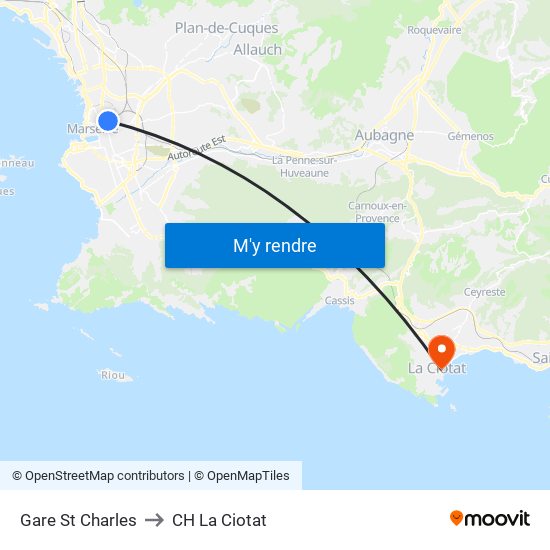 Gare St Charles to CH La Ciotat map