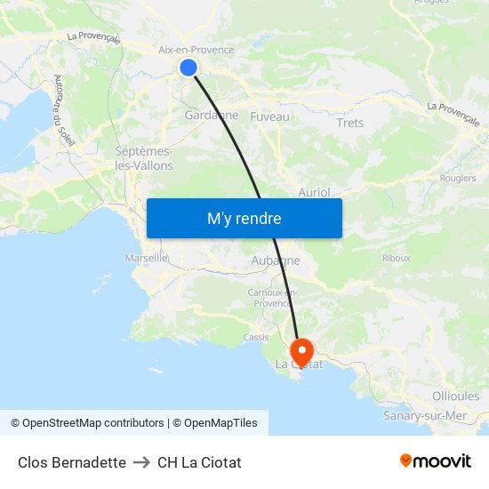 Clos Bernadette to CH La Ciotat map