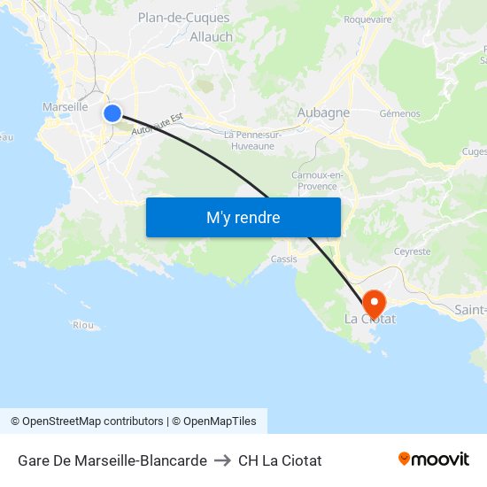 Gare De Marseille-Blancarde to CH La Ciotat map