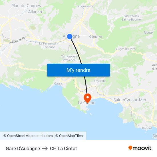 Gare D'Aubagne to CH La Ciotat map