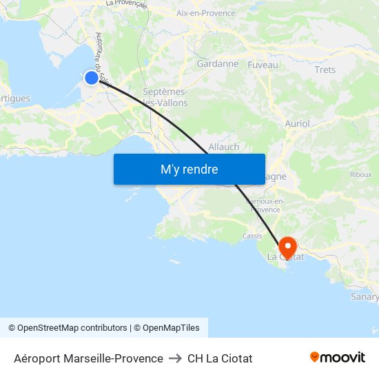 Aéroport Marseille-Provence to CH La Ciotat map