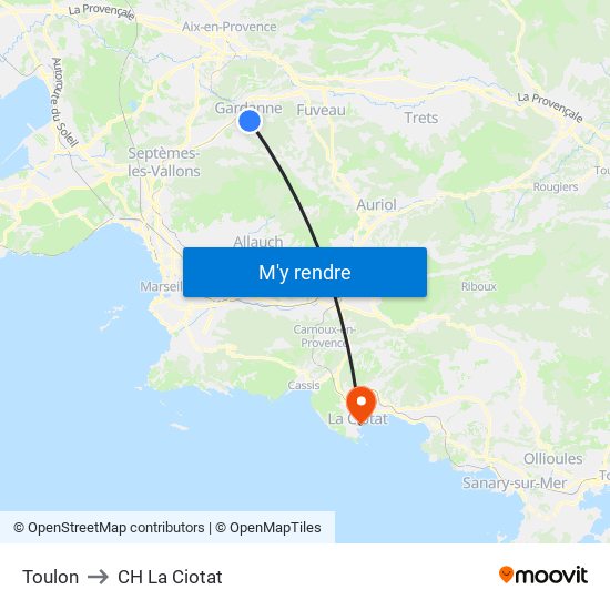 Toulon to CH La Ciotat map