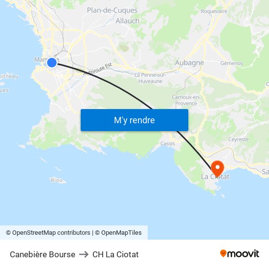 Canebière Bourse to CH La Ciotat map
