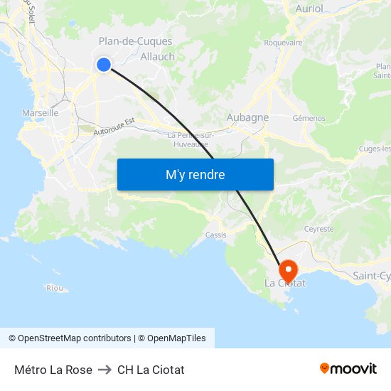 Métro La Rose to CH La Ciotat map