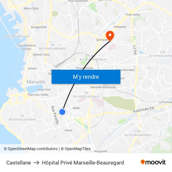 Castellane to Hôpital Privé Marseille-Beauregard map