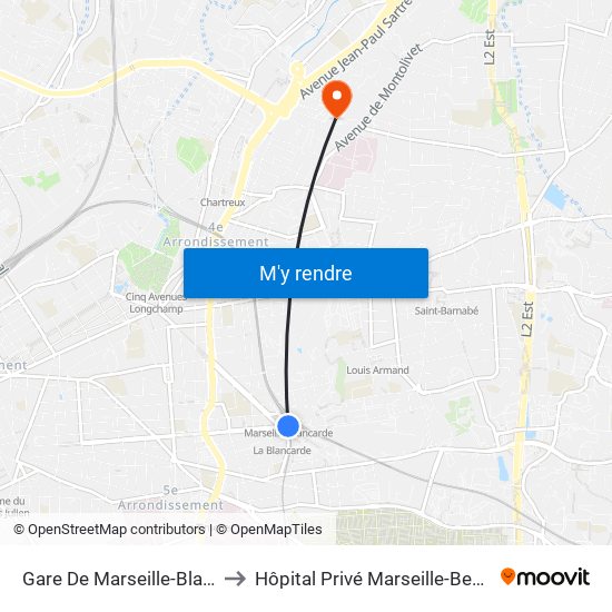 Gare De Marseille-Blancarde to Hôpital Privé Marseille-Beauregard map