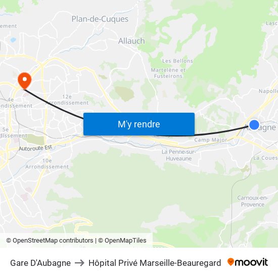 Gare D'Aubagne to Hôpital Privé Marseille-Beauregard map