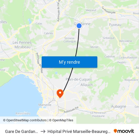 Gare De Gardanne to Hôpital Privé Marseille-Beauregard map