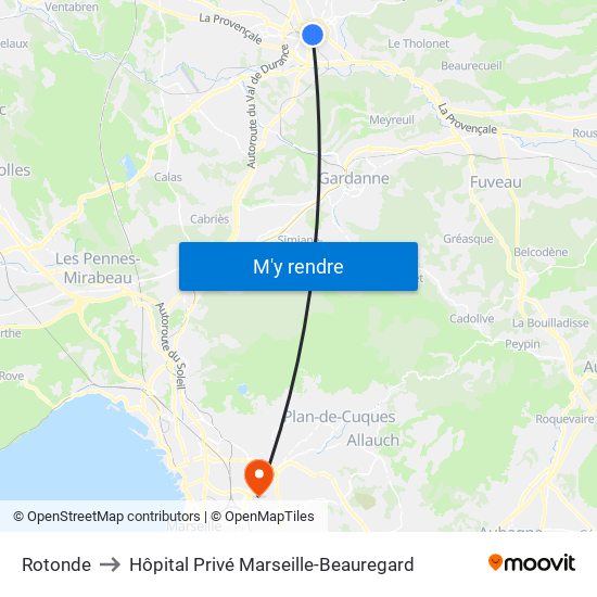 Rotonde to Hôpital Privé Marseille-Beauregard map