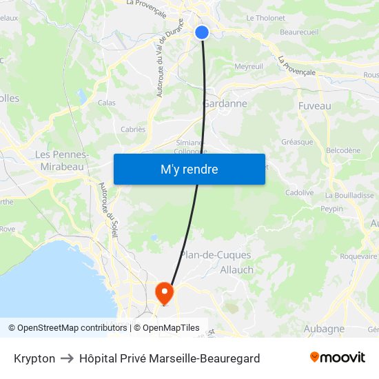 Krypton to Hôpital Privé Marseille-Beauregard map