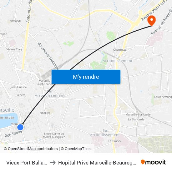 Vieux Port Ballard to Hôpital Privé Marseille-Beauregard map