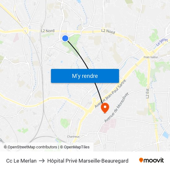 Cc Le Merlan to Hôpital Privé Marseille-Beauregard map