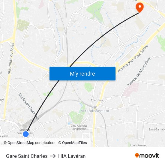 Gare Saint Charles to HIA Lavéran map