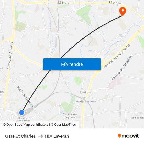 Gare St Charles to HIA Lavéran map