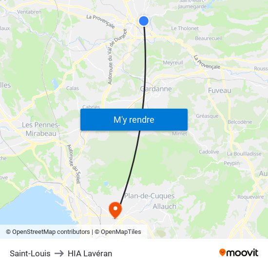 Saint-Louis to HIA Lavéran map
