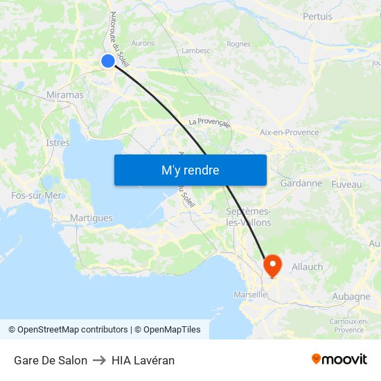 Gare De Salon to HIA Lavéran map