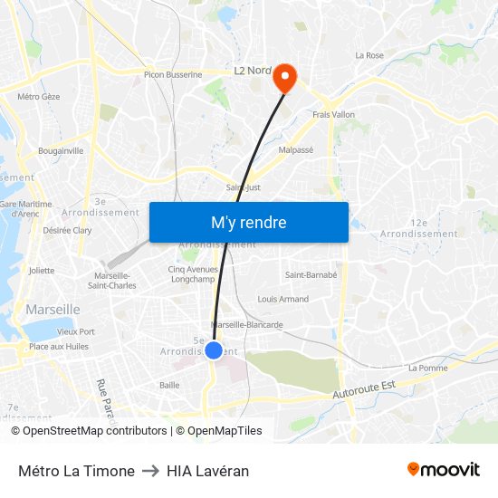 Métro La Timone to HIA Lavéran map