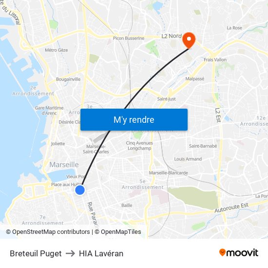 Breteuil Puget to HIA Lavéran map