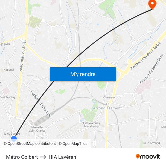Métro Colbert to HIA Lavéran map