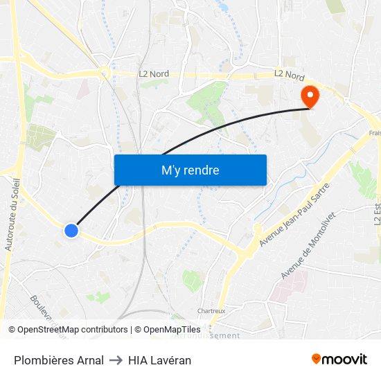 Plombières Arnal to HIA Lavéran map