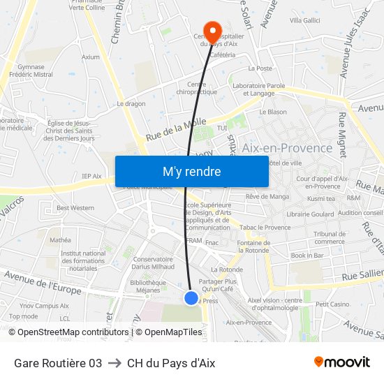 Gare Routière 03 to CH du Pays d'Aix map