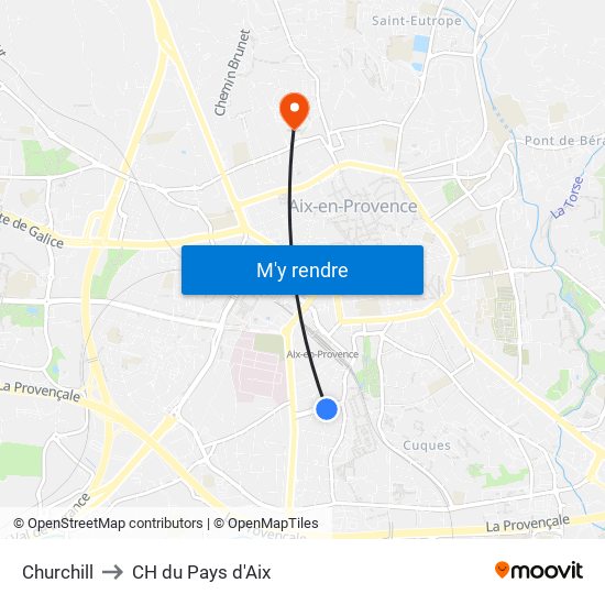 Churchill to CH du Pays d'Aix map