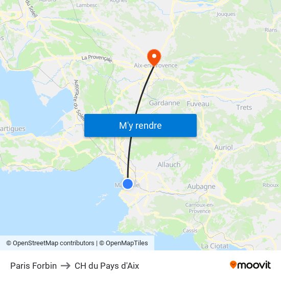 Paris Forbin to CH du Pays d'Aix map