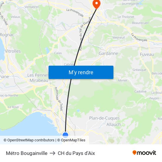 Métro Bougainville to CH du Pays d'Aix map