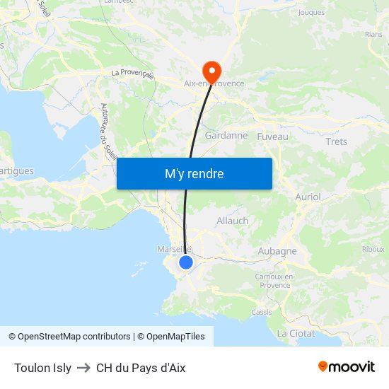 Toulon Isly to CH du Pays d'Aix map