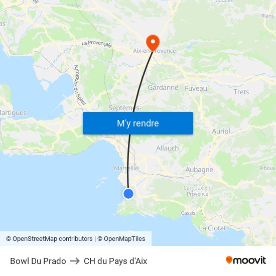 Bowl Du Prado to CH du Pays d'Aix map