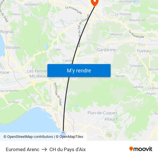 Euromed Arenc to CH du Pays d'Aix map