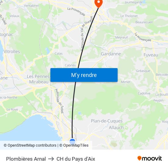 Plombières Arnal to CH du Pays d'Aix map