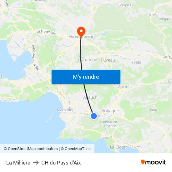 La Millière to CH du Pays d'Aix map