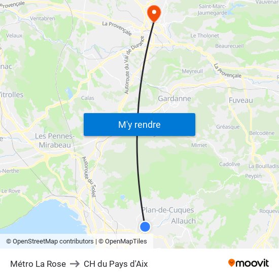 Métro La Rose to CH du Pays d'Aix map