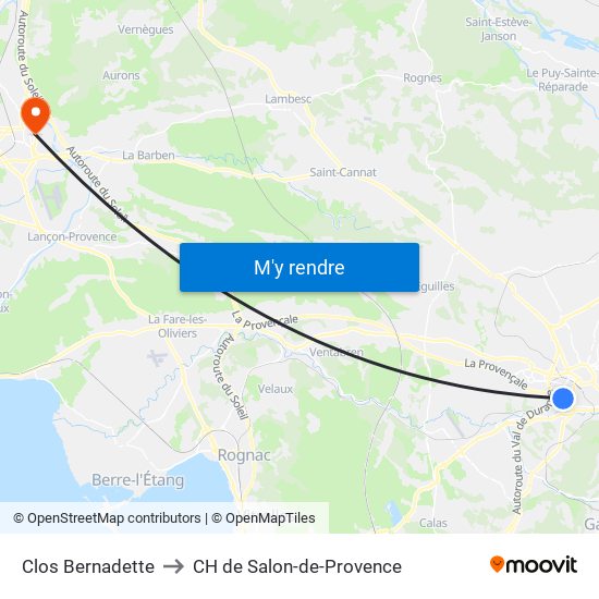 Clos Bernadette to CH de Salon-de-Provence map