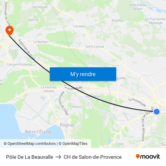 Pôle De La Beauvalle to CH de Salon-de-Provence map