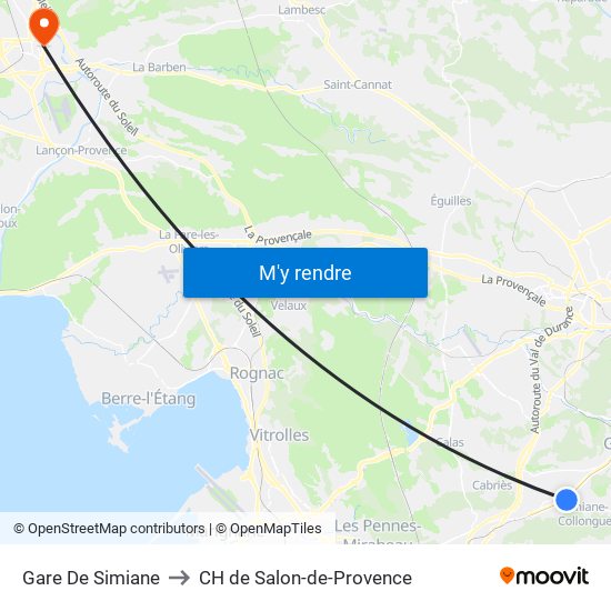 Gare De Simiane to CH de Salon-de-Provence map