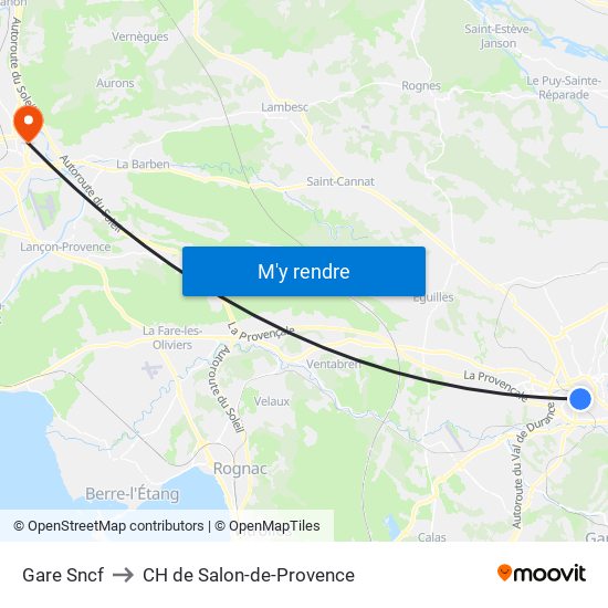 Gare Sncf to CH de Salon-de-Provence map