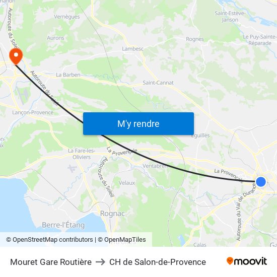 Mouret Gare Routière to CH de Salon-de-Provence map