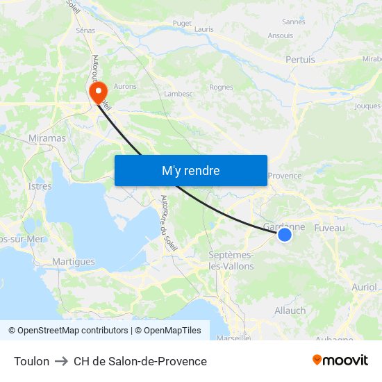 Toulon to CH de Salon-de-Provence map