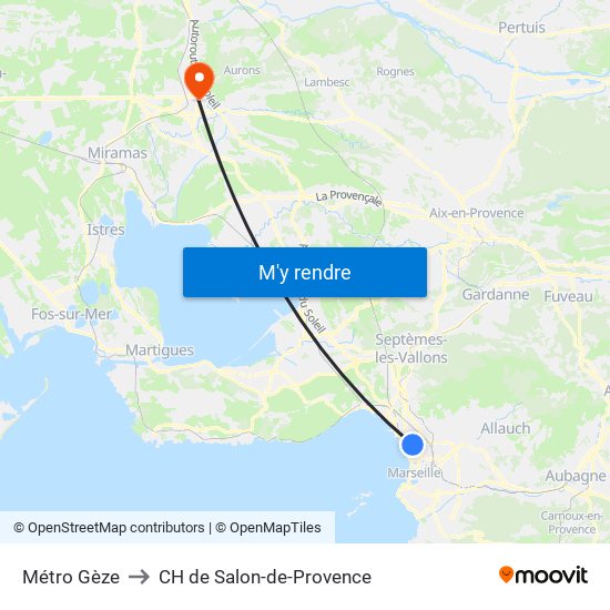 Métro Gèze to CH de Salon-de-Provence map
