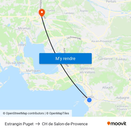 Estrangin Puget to CH de Salon-de-Provence map