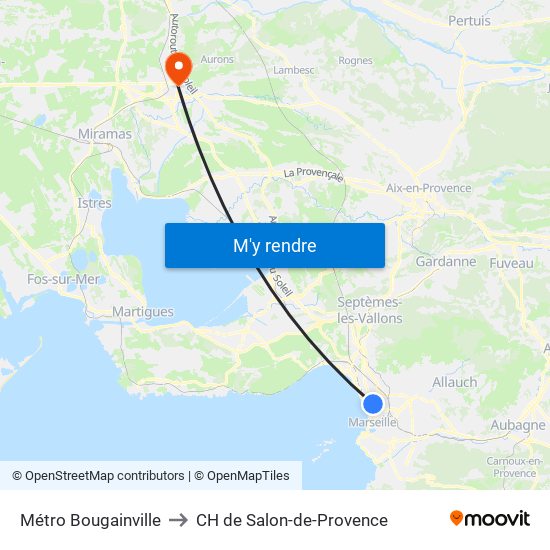 Métro Bougainville to CH de Salon-de-Provence map