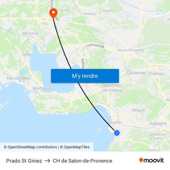 Prado St Giniez to CH de Salon-de-Provence map