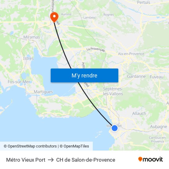 Métro Vieux Port to CH de Salon-de-Provence map
