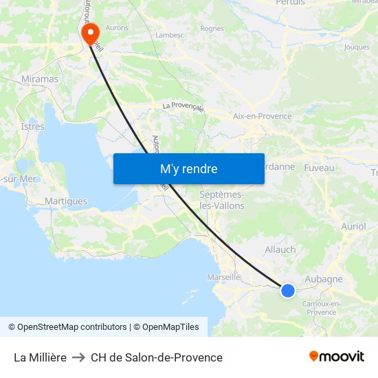 La Millière to CH de Salon-de-Provence map