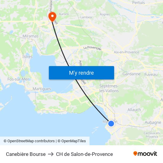 Canebière Bourse to CH de Salon-de-Provence map