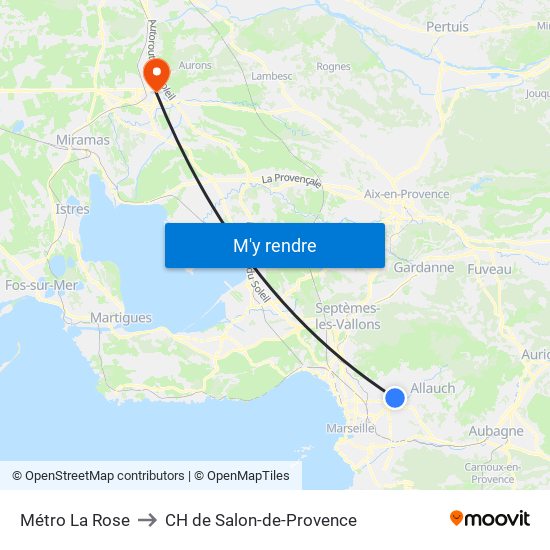 Métro La Rose to CH de Salon-de-Provence map